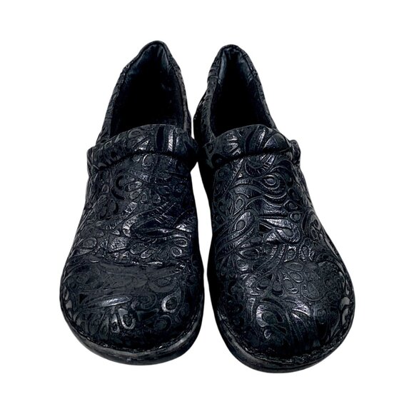 BOC Born Concept Shoes Womens 9.5 Black Leather Embossed Nurse Clogs  PEGGY - Picture 7 of 16